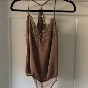 Abercrombie Satin Brown Lace Trim Cami Bodysuit